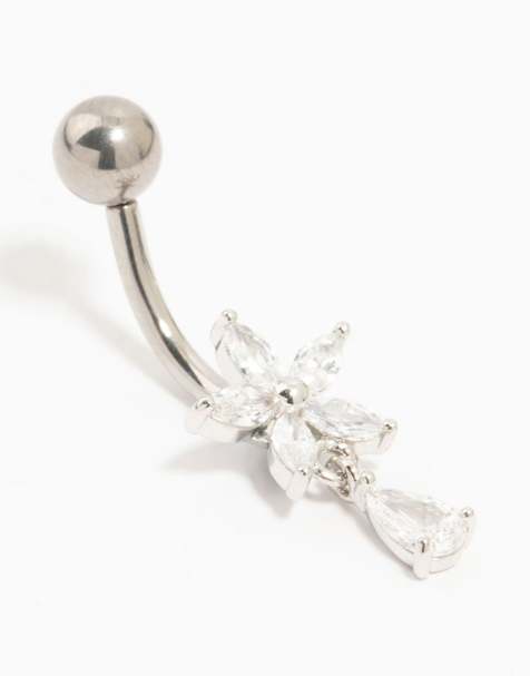 Lovisa Titan-Blume mit Zirkonia, threadless Bauchnabelpiercing in Silber - view 1