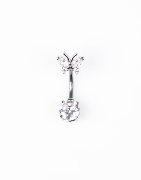 Lovisa Titanium cubic zirconia belly bar in silver - view 1