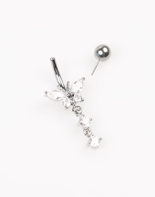 Titanium Intern Geschroefde navelpiercing met kristallen in prong setting