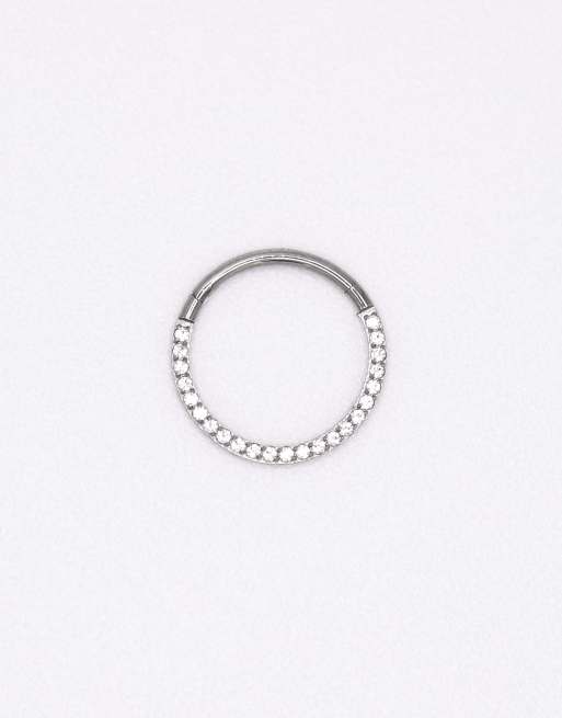 Lovisa Titanium cubic zirconia clicker ring in silver