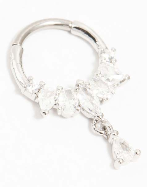 Lovisa Titanium cubic zirconia drop clicker ring in silver - view 1