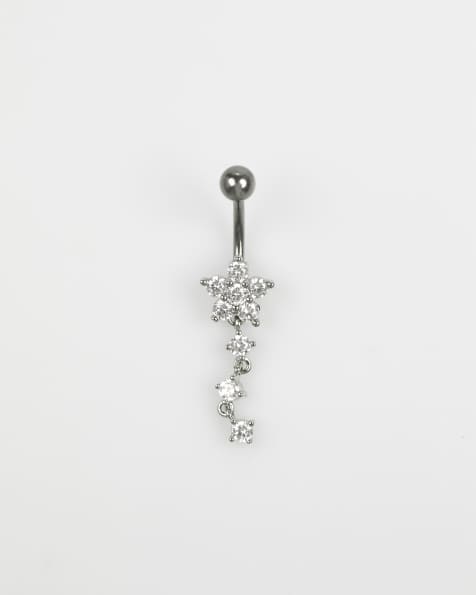Lovisa Titanium cubic zirconia flower triple belly piercing in silver - view 1