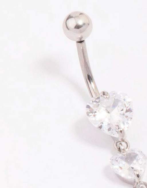 Lovisa Titanium cubic zirconia heart belly piercing in silver, 2 of 3