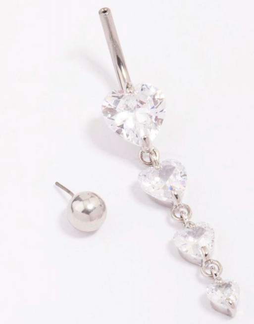 Lovisa Titanium cubic zirconia heart belly piercing in silver, 3 of 3