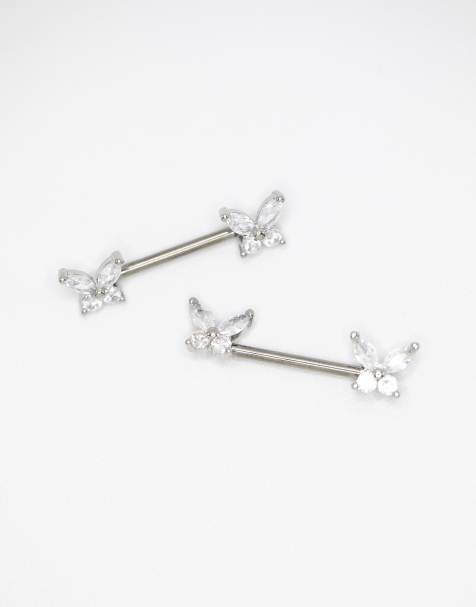 Lovisa Titanium cubic zirconia nipple bars 2-pack in silver - view 1