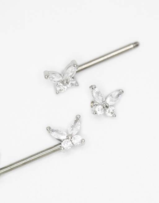 Lovisa Titanium cubic zirconia nipple bars 2-pack in silver, 2 of 3