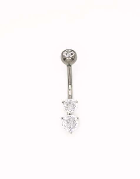 Lovisa Titanium cubic zirconia threadless bellybar in silver - view 1