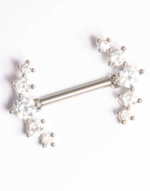 Lovisa Titanium diamante crystal nipple bar in silver, 3 of 4
