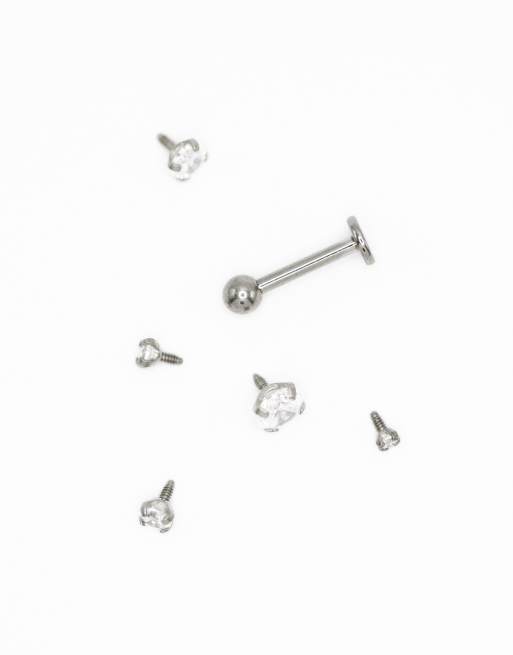 Lovisa Titanium graduating cubic zirconia flat backs 6-pack in silver, 2 of 3