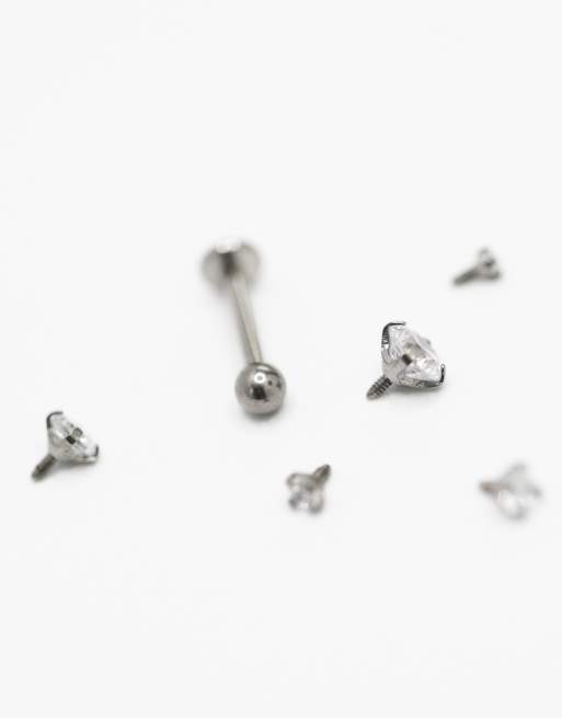 Lovisa Titanium graduating cubic zirconia flat backs 6-pack in silver, 3 of 3