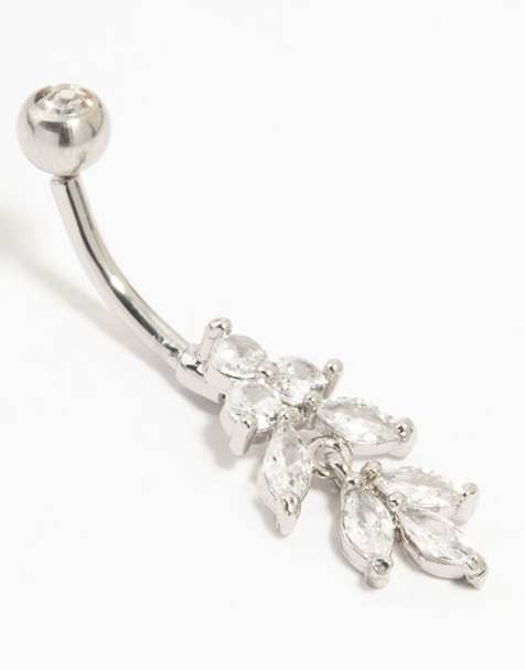 Lovisa Titanium marquise diamante drop belly bar in silver - view 1