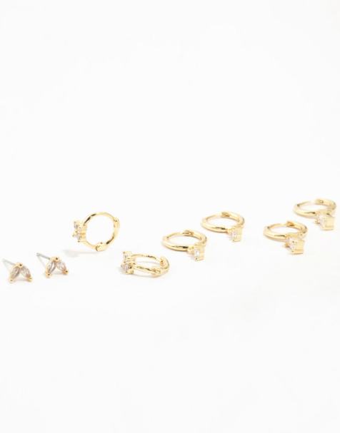 Lovisa - Vergoldete Creolen aus Messing mit Zirkonia im 4-Pack in Gold - view 1