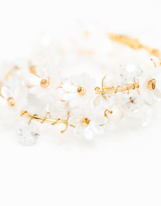 Lovisa – Vergoldete, florale Creolen in Goldoptik mit Süßwasserperle und Strasssteinen, 3 von 3