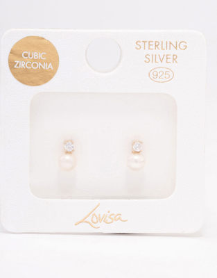 Lovisa - Vergoldete, mehrfarbige Ohrstecker aus Sterlingsilber mit Zirkonia und Süßwasserperle-Goldfarben