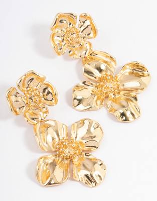 Lovisa - Vergoldete Ohrringe mit doppeltem Blumendesign-Goldfarben