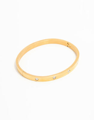 Vergoldeter Armreif aus wasserfestem Edelstahl mit Scharnier und Strasssteinen in Gold Gold One Size