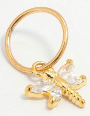 Vergoldeter Clicker-Ring aus Titan mit Zirkonia-Libellen-Design in Gold Gold One Size