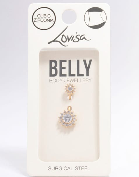 Lovisa – Vergoldetes Bauchnabelpiercing aus Chirurgenstahl in Goldoptik mit rundem Halo-Anhänger - view 1