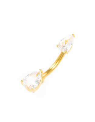 Lovisa - Vergoldetes Bauchnabelpiercing aus Titan mit zwei Zirkonia-Steinen-Goldfarben
