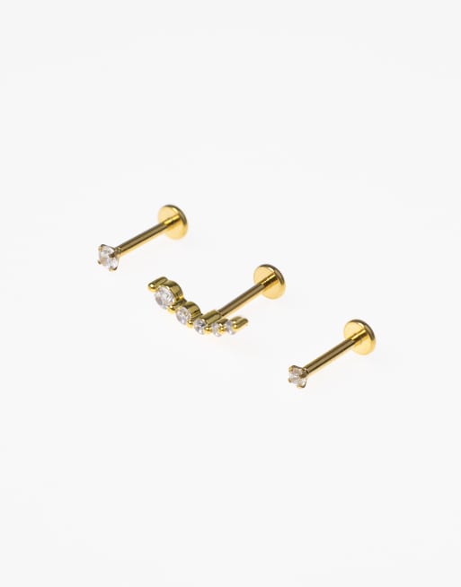Lovisa – Vergoldetes Set aus flach sitzenden Ohrsteckern aus chirurgischem Edelstahl mit Zirkonia im Crawler-Design