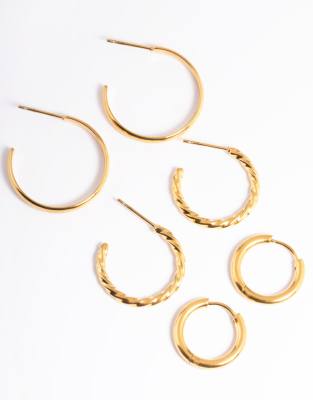 Lovisa - Vergoldetes Set aus kleinen Creolen in verschiedenen Designs aus wasserfestem Edelstahl in Goldoptik-Goldfarben