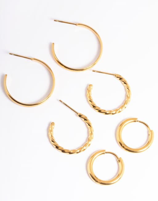 Lovisa – Vergoldetes Set aus kleinen Creolen in verschiedenen Designs aus wasserfestem Edelstahl in Goldoptik