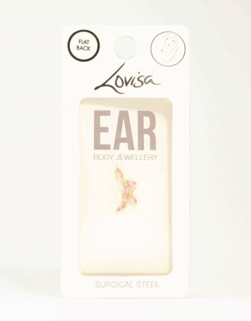 Lovisa verguld chirurgisch staal roze strass wijnrank enkele flatback stud in goud, 4 van 4