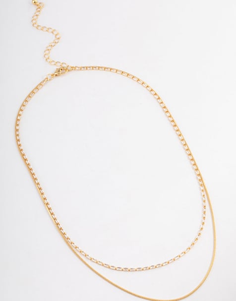 Lovisa - Vergulde gelaagde delicate ketting met baguette zirkonia steentjes in goud - view 1