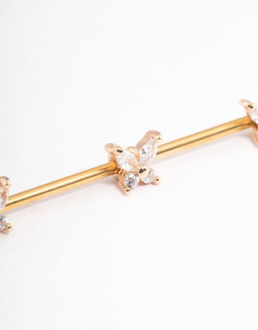 Lovisa - Vergulde navelpiercing van chirurgisch staal met drie vlindertjes in goud, 3 van 3
