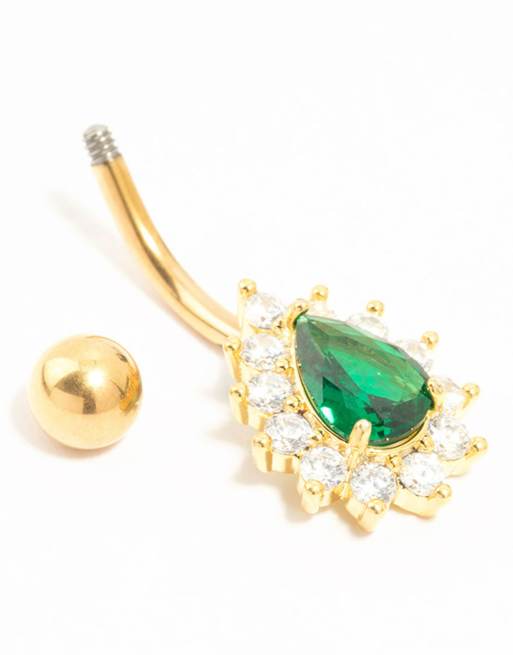 Lovisa - Vergulde navelpiercing van titanium met heldere en groene zirkonia in goud, 3 van 3