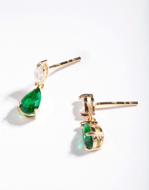 Lovisa - Vergulde traanvormige oorhangers van sterling zilver met groen zirkonia steentje in goud