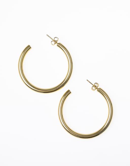 Lovisa waterproof gold plated stainless steel chunky medium hoop earrings in gold , 3 of 3