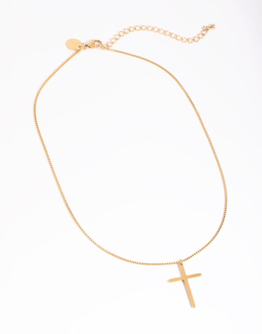 Lovisa Waterproof gold plated stainless steel cross necklace in gold, 2 of 4