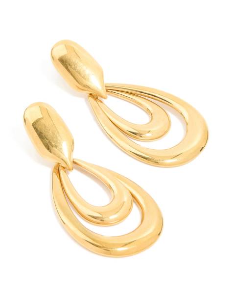Lovisa Waterproof gold plated stainless steel double doorknocker earrings in gold - view 1