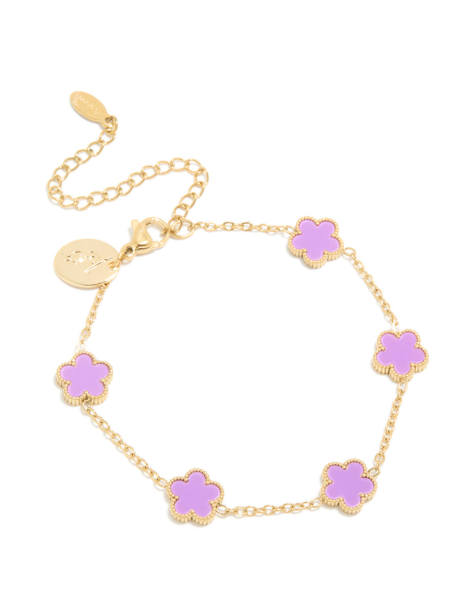 Lovisa Waterproof gold plated stainless steel light purple petal flower charm bracelet in gold - view 1