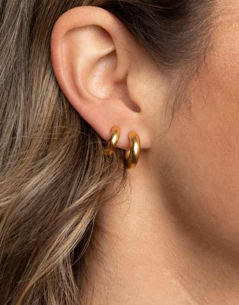 Lovisa Waterproof gold plated stainless steel mixed hoop earring pack in gold - view 1