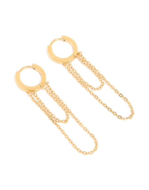 Lovisa Waterproof gold plated stainless steel multi chain huggie earrings in gold - view 1