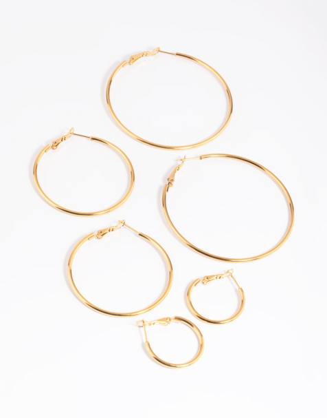 Lovisa Waterproof gold plated stainless steel thin hoop earring pack in gold - view 1