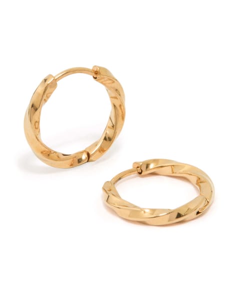 Lovisa Waterproof gold plated stainless steel twisted hoop earrings in gold - view 1