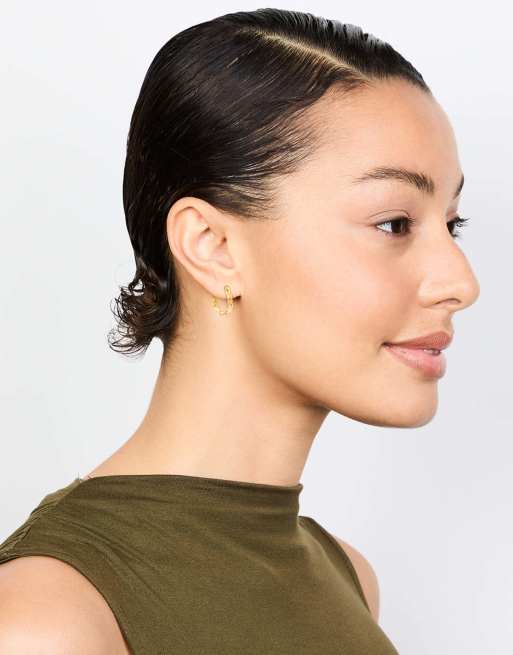 Lovisa Waterproof gold plated stainless steel twisted hoop earrings in gold, 4 of 4