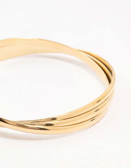 Lovisa Waterproof gold plated  stainless steel twisted ribbed wrist cuff in gold, 3 of 3
