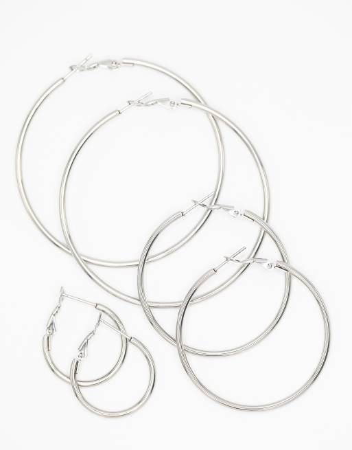 Lovisa Waterproof stainless steel thin hoop earrings 3-pack in silver, 2 of 3