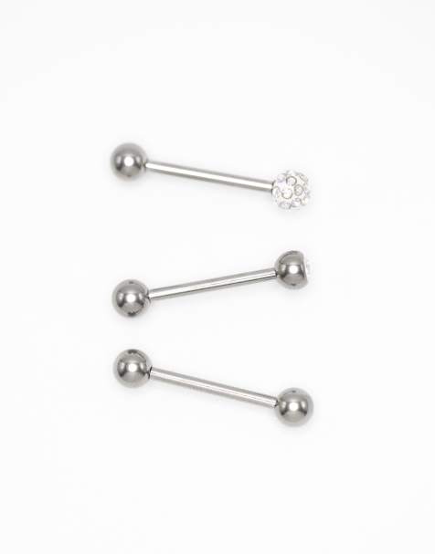 Lovisa – Zungenpiercings aus silberfarbenem Titan mit Pavé-Steinen - view 1