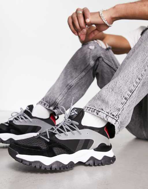 Loyalty and Faith chunky sole sneakers with rubber panels in black red multi