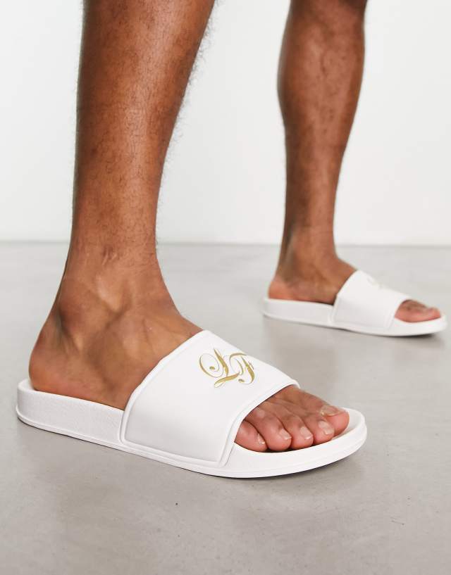 Loyalty and Faith logo pool slides in white/gold