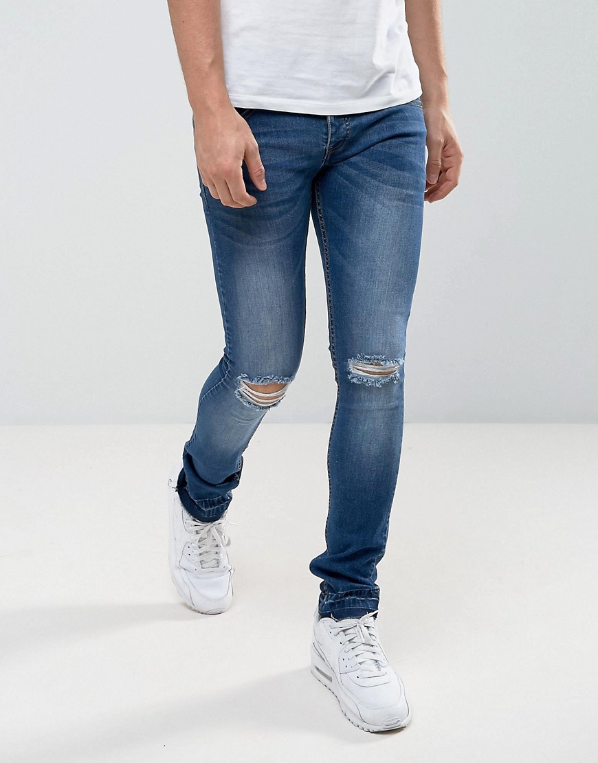 Loyalty and Faith – Manchester – Skinny jeans med utvikt fåll i mellanblå tvätt