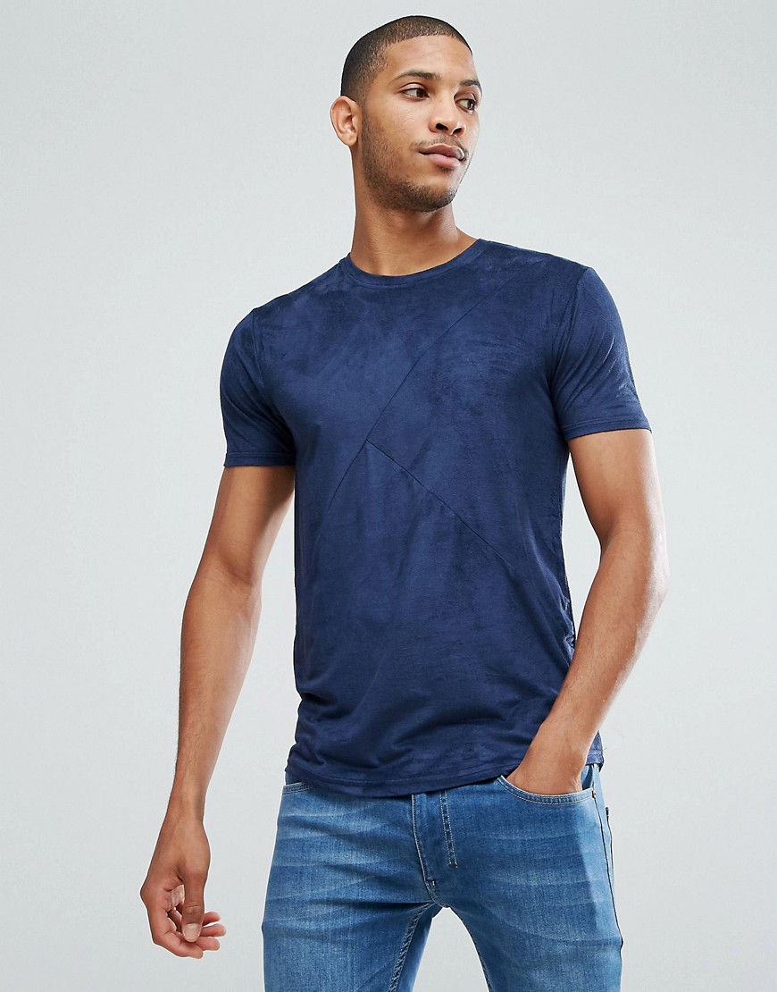 Loyalty and Faith - T-shirt van imitatiesuède met kleurvlakken-Marineblauw