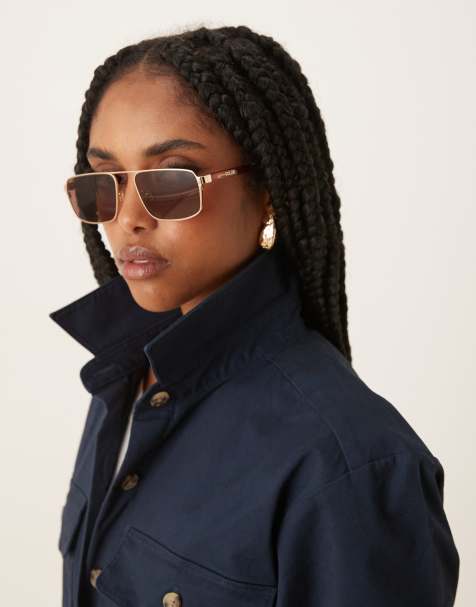 Lu Goldie Billie rectangle aviator sunglasses in chestnut - view 1