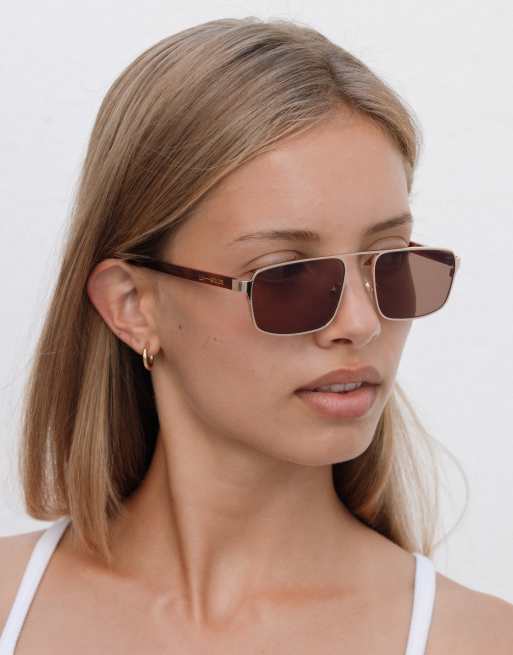 Lu Goldie Billie rectangle aviator sunglasses in chestnut, 2 of 5
