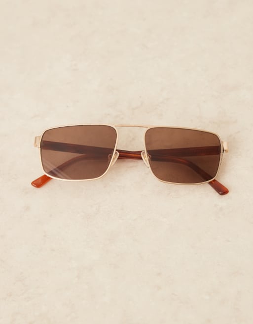 Lu Goldie Billie rectangle aviator sunglasses in chestnut, 4 of 5